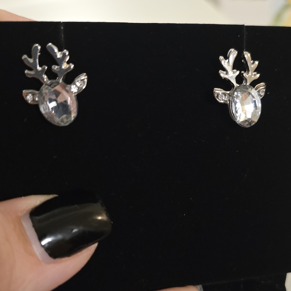 Silver Reindeer Stud Earrings
